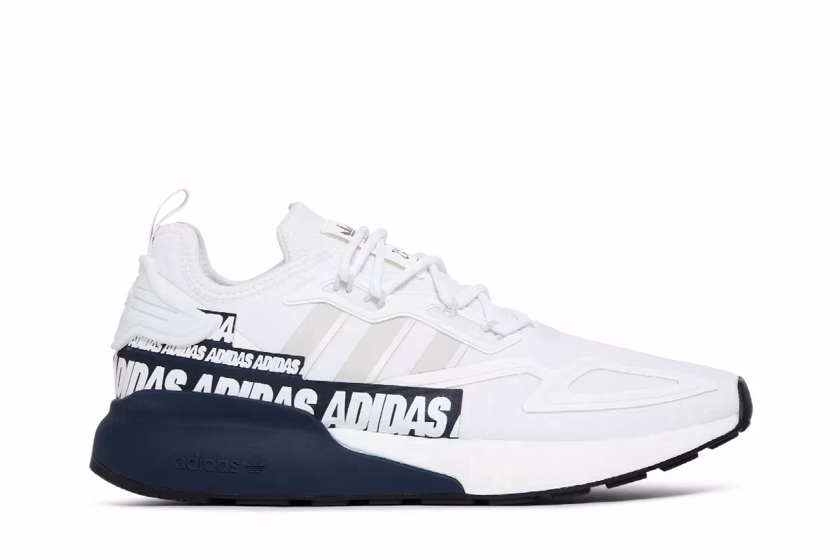 adidas ZX 2K Boost Bold Logo Graphic - White Navy, view 2