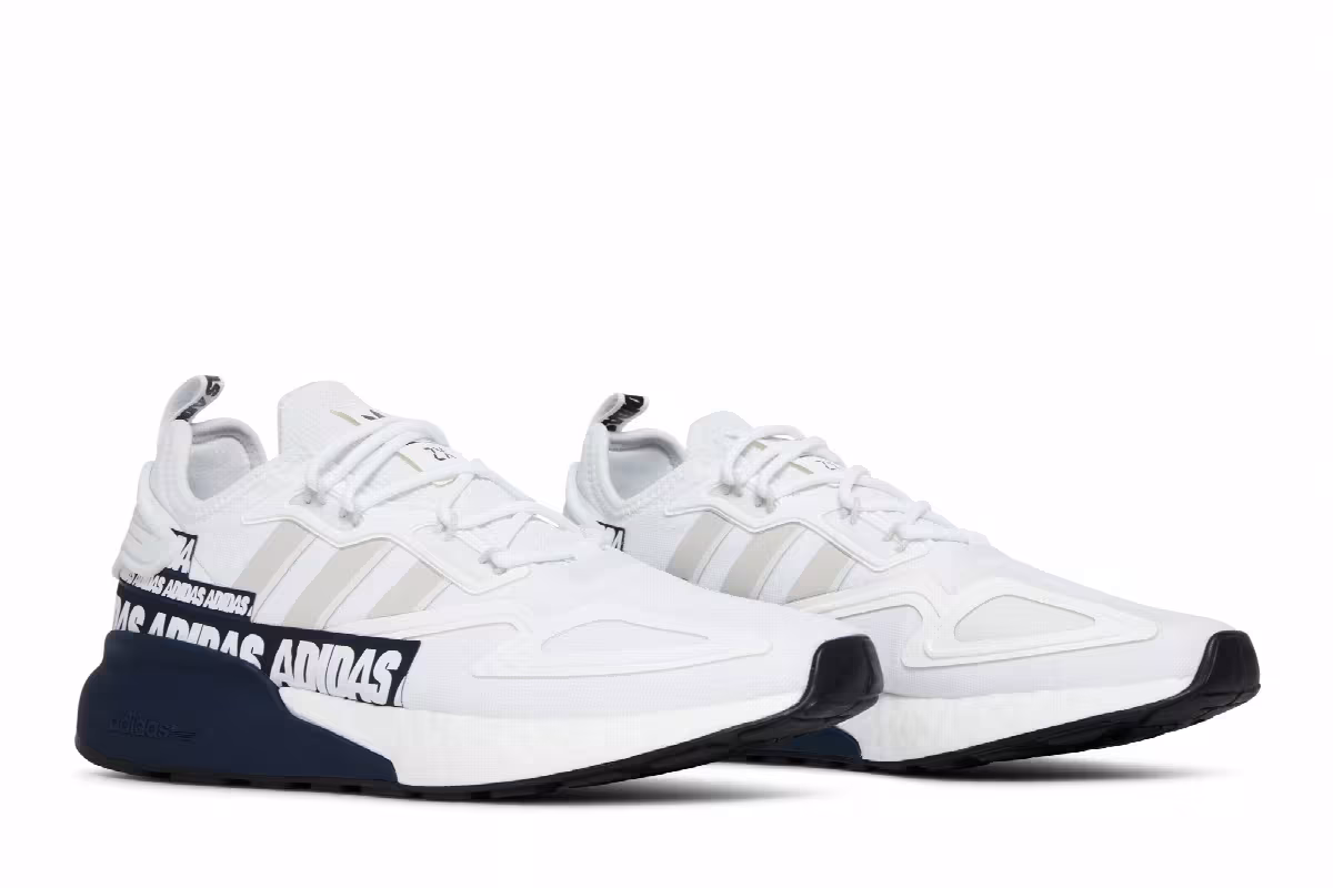 adidas ZX 2K Boost Bold Logo Graphic - White Navy, view 9