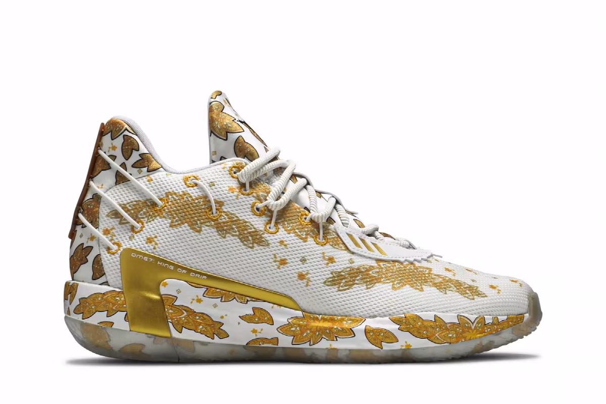 Ric Flair x adidas Dame 7 White Gold Metallic, view 2