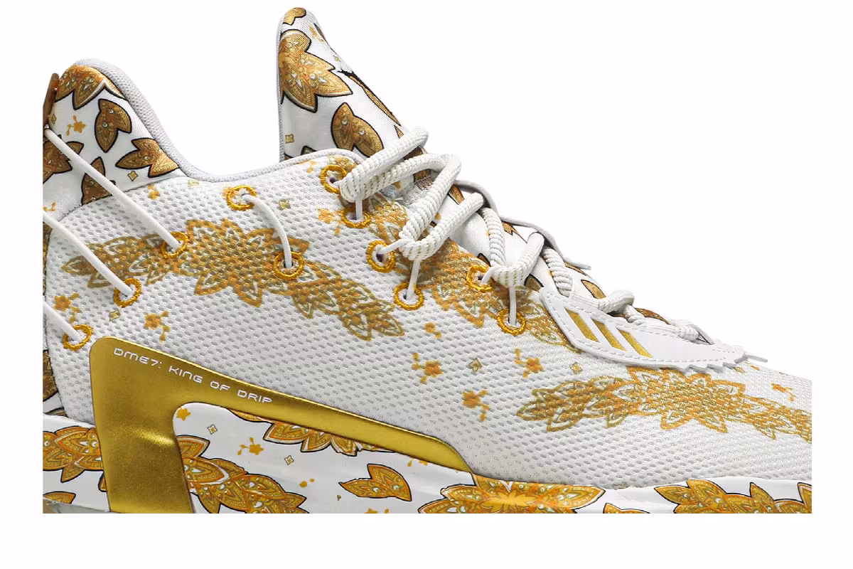 Ric Flair x adidas Dame 7 White Gold Metallic, view 3