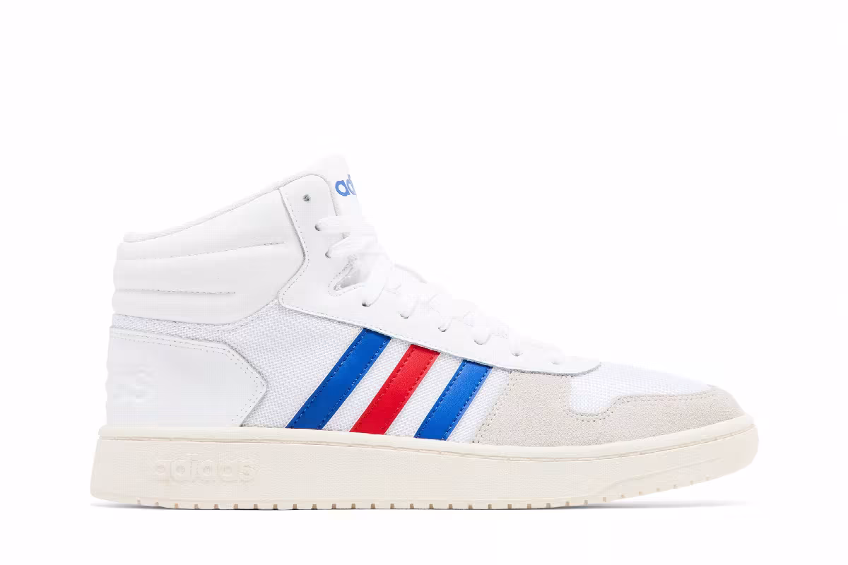 adidas Hoops 2.0 Mid White Royal Scarlet, view 2