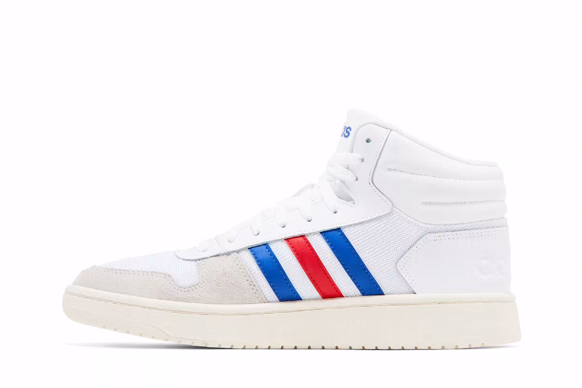 adidas Hoops 2.0 Mid White Royal Scarlet, view 4