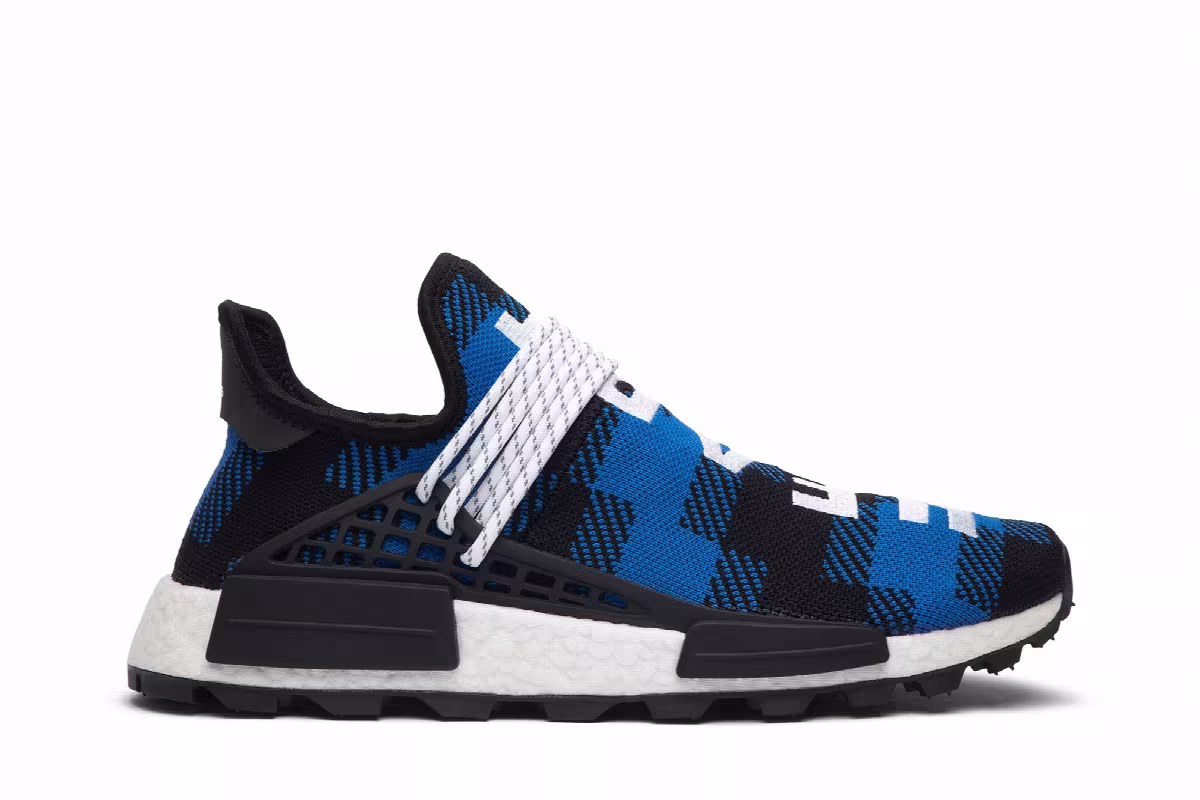 Pharrell x Billionaire Boys Club x adidas NMD Human Race Trail Blue Plaid, view 2