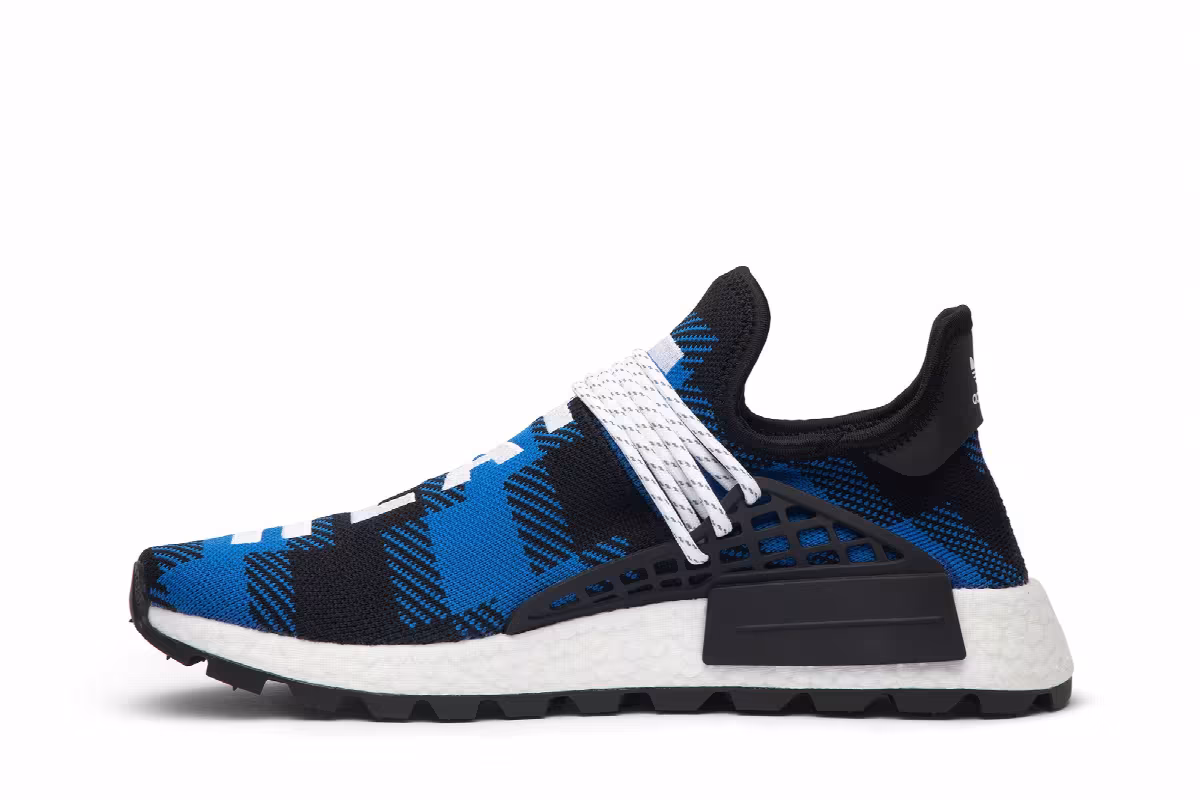 Pharrell x Billionaire Boys Club x adidas NMD Human Race Trail Blue Plaid, view 4