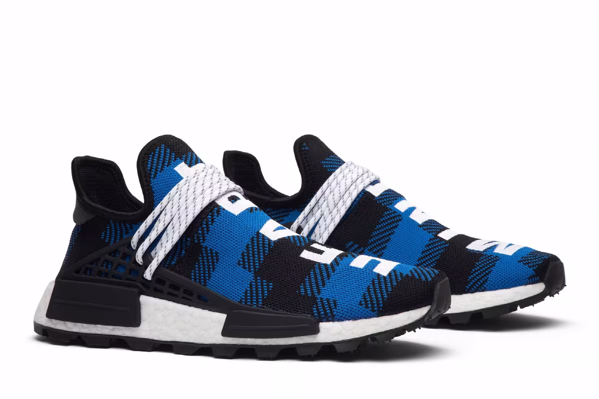 Pharrell x Billionaire Boys Club x adidas NMD Human Race Trail Blue Plaid, view 9