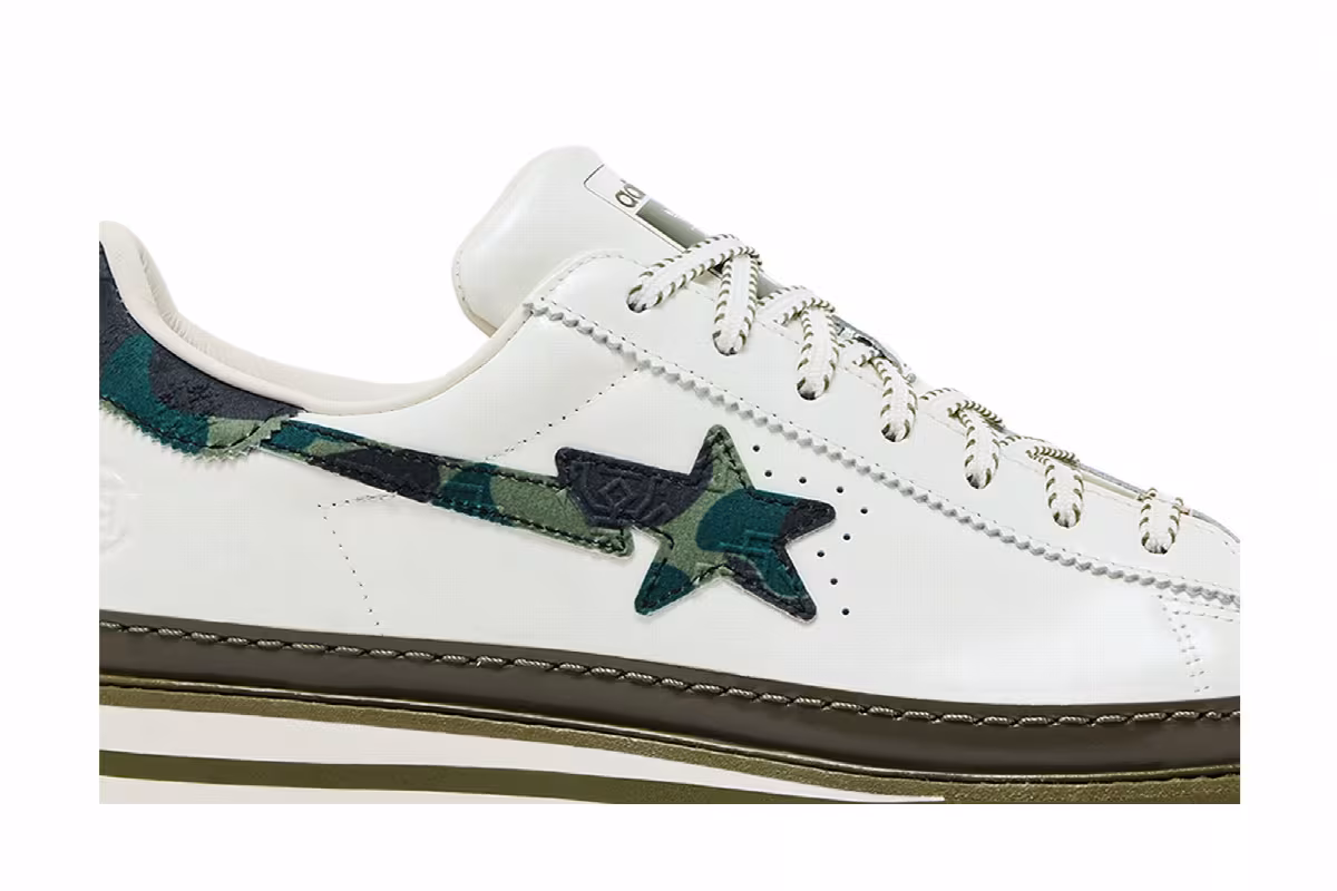 CLOT x BAPE x adidas Superstar Off White Olive Cargo, view 3