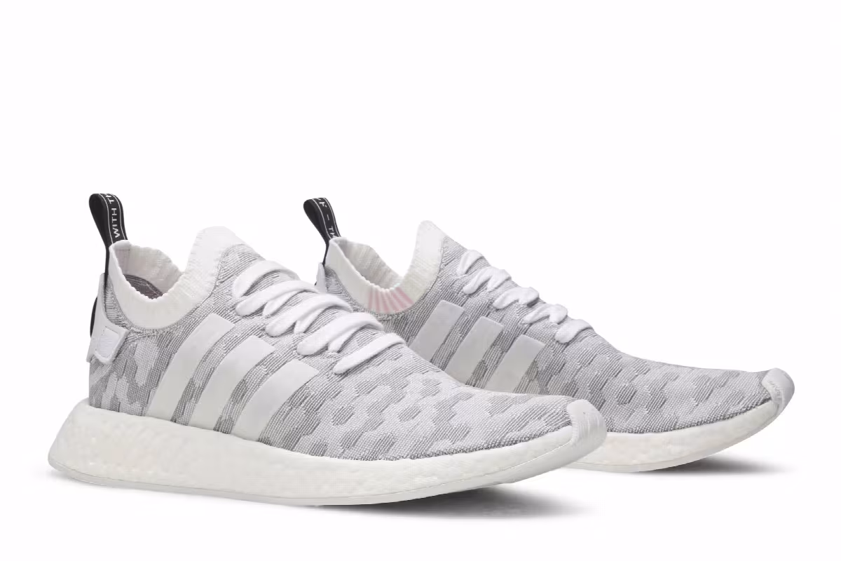 Adidas Women's NMD_R2 Primeknit White Black Pink, view 9