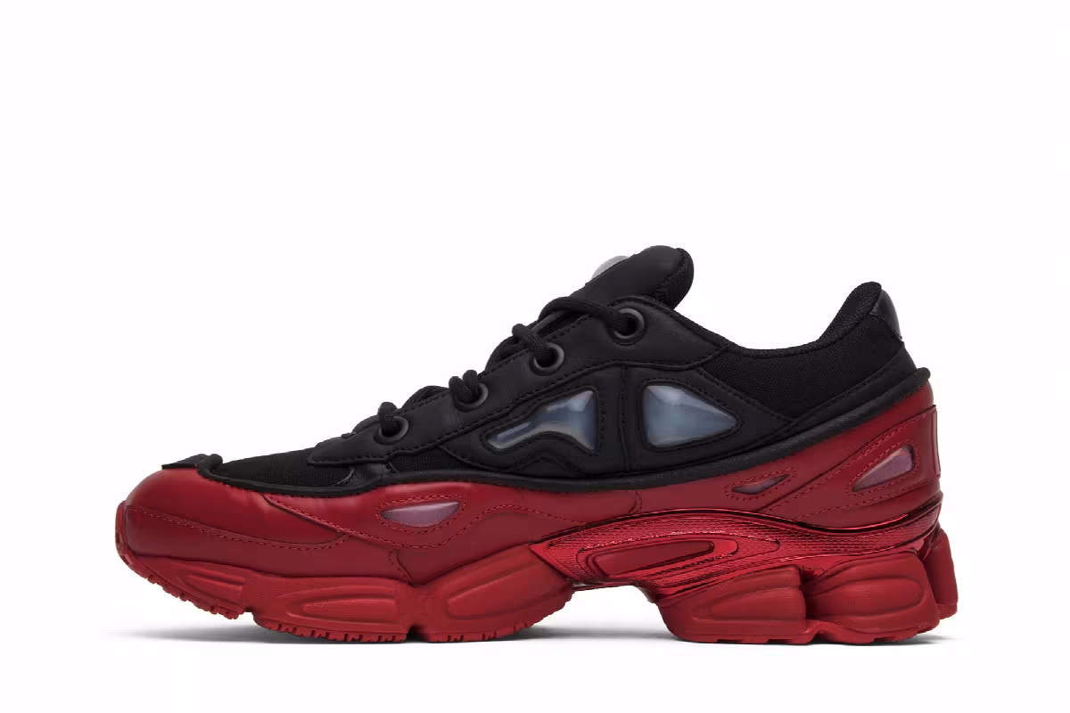 Raf Simons x adidas Ozweego 3 Core Black Scarlet, view 4