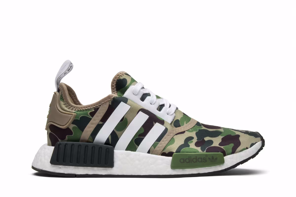 A Bathing Ape x adidas NMD_R1 Olive Camo, view 2