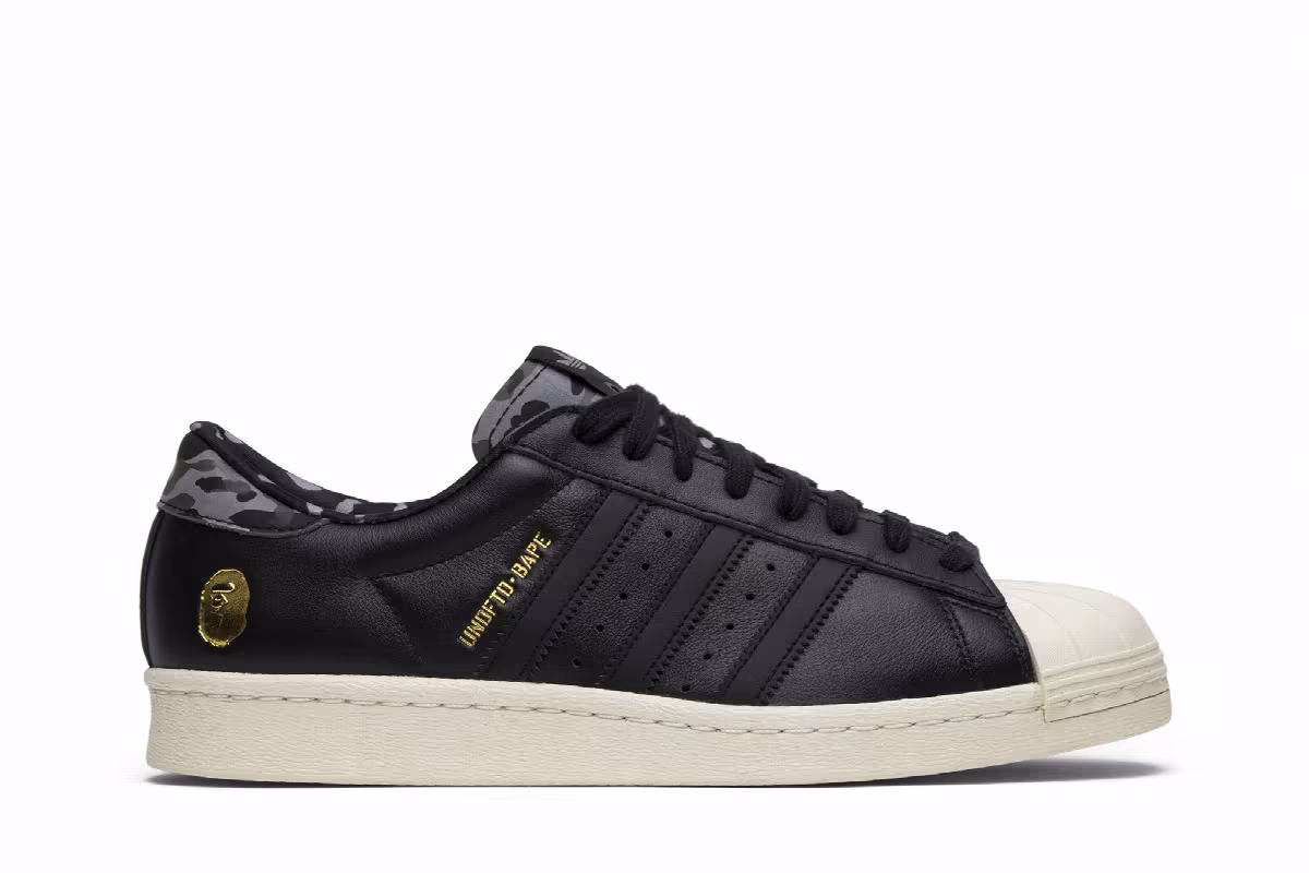 Undefeated x A Bathing Ape x adidas Superstars 80v Black, view 2