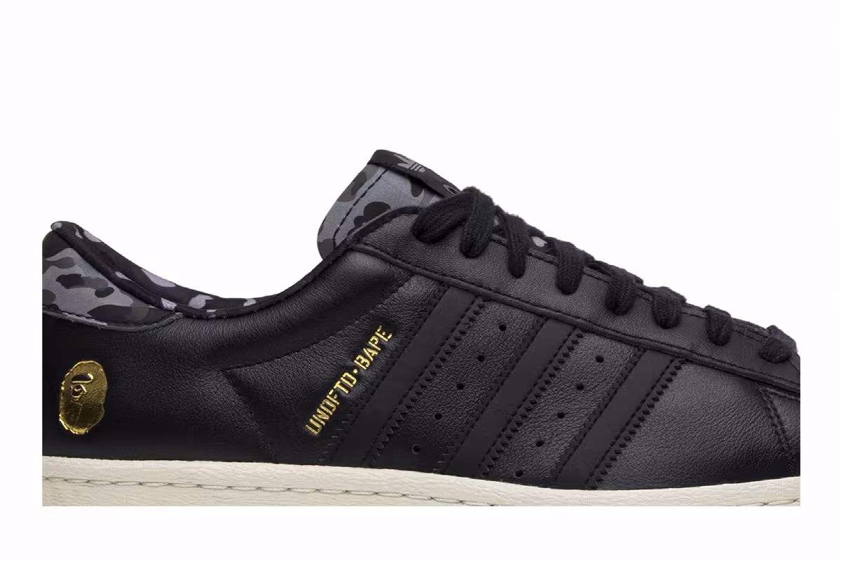 Undefeated x A Bathing Ape x adidas Superstars 80v Black, view 3