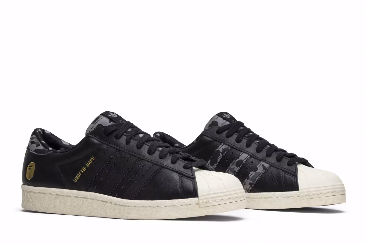 Undefeated x A Bathing Ape x adidas Superstars 80v Black, view 9