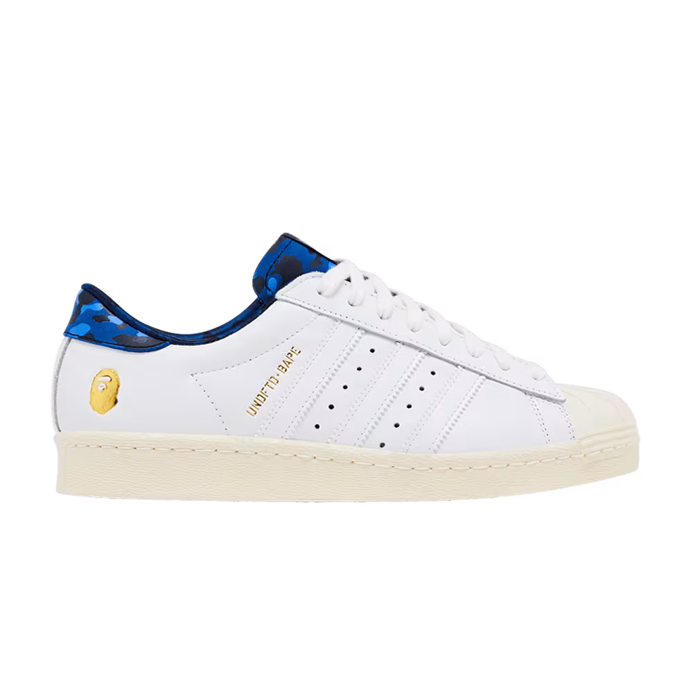 Undefeated x A Bathing Ape x adidas Superstars 80v White Blue