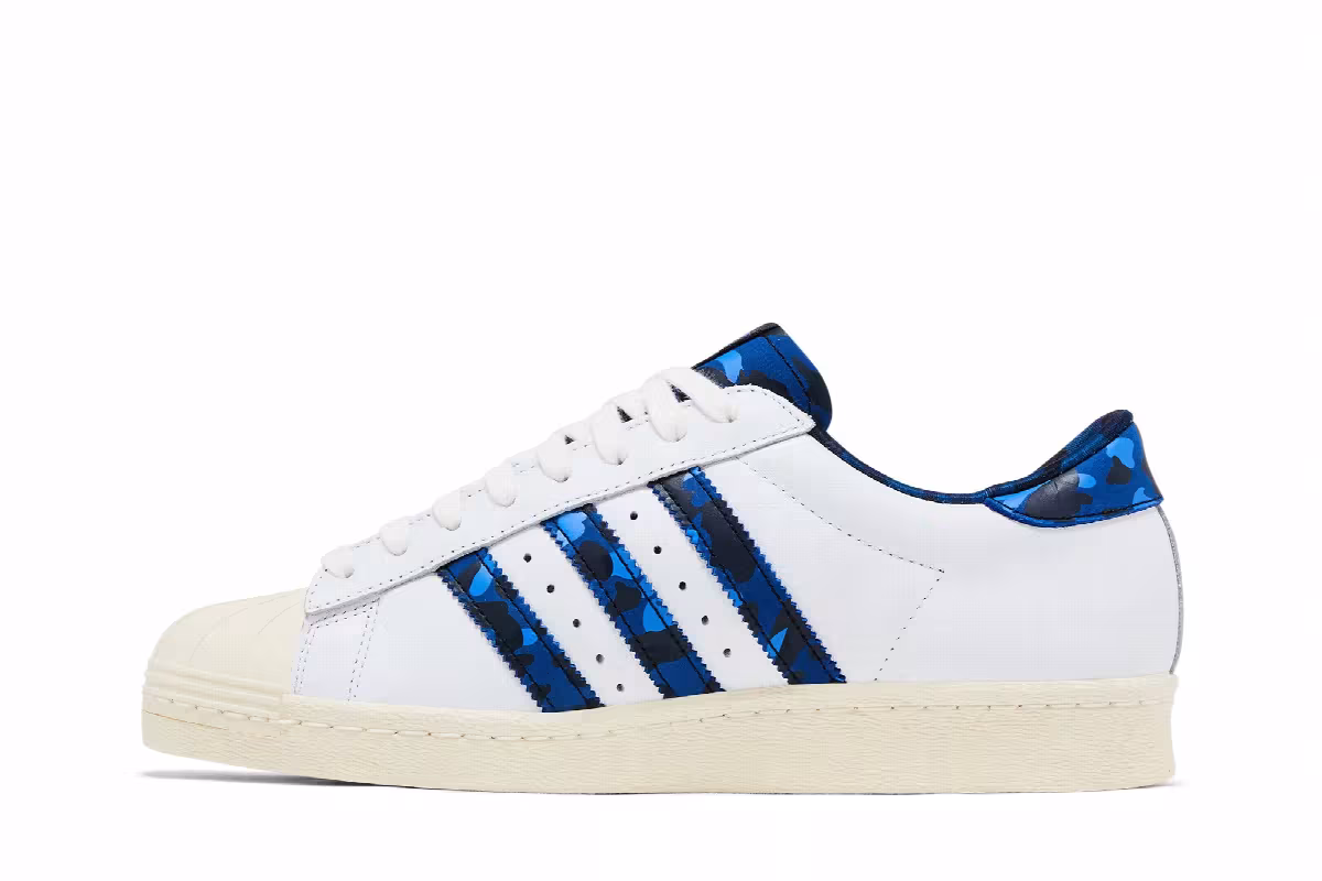 Undefeated x A Bathing Ape x adidas Superstars 80v White Blue, view 4
