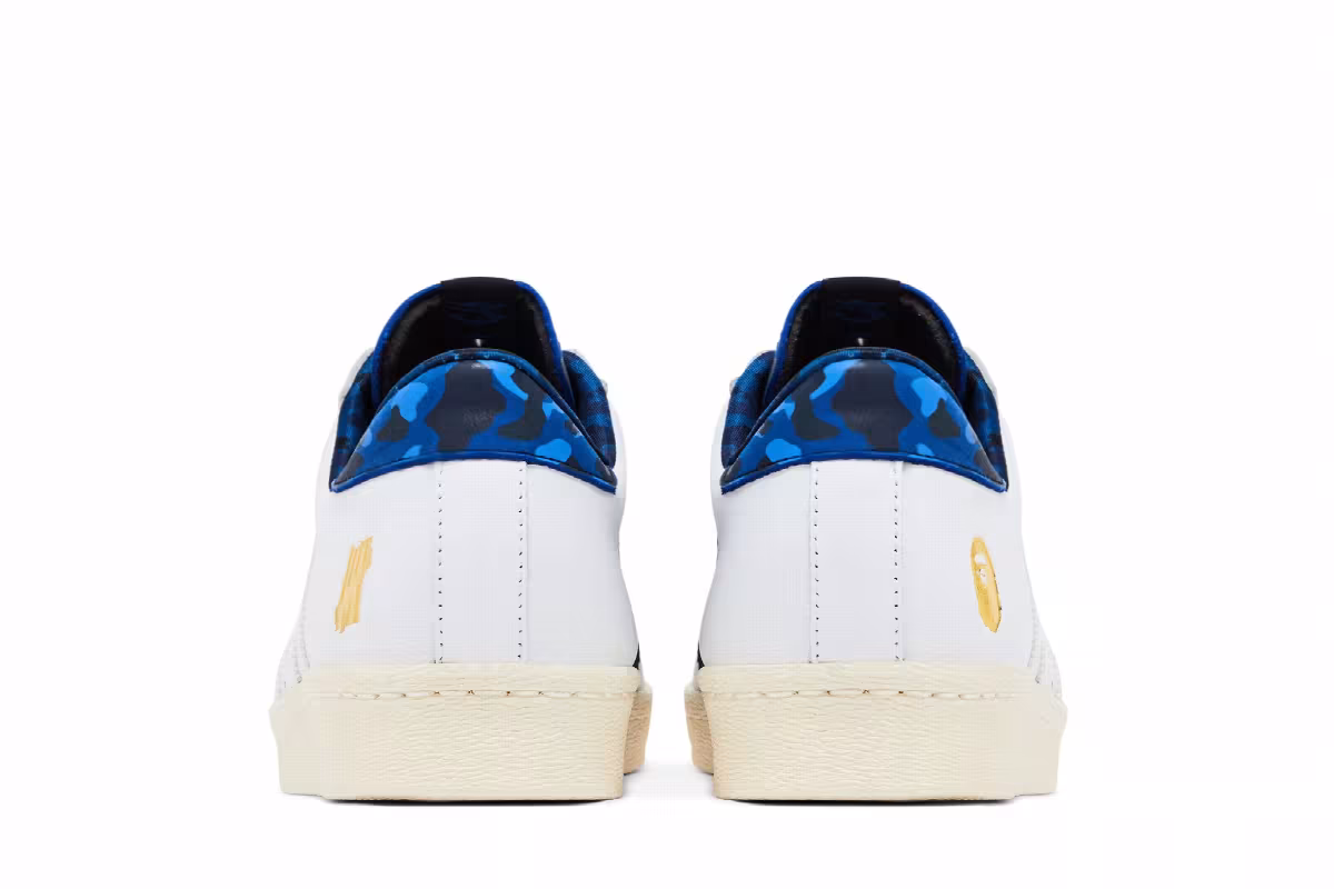 Undefeated x A Bathing Ape x adidas Superstars 80v White Blue, view 7