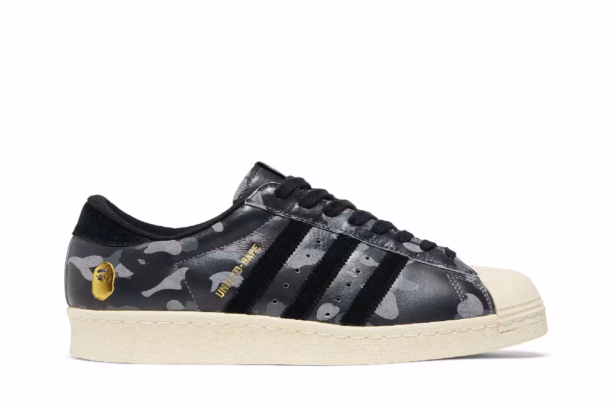 A Bathing Ape x Undeafeated x adidas Superstar 80s Black Camo, view 2