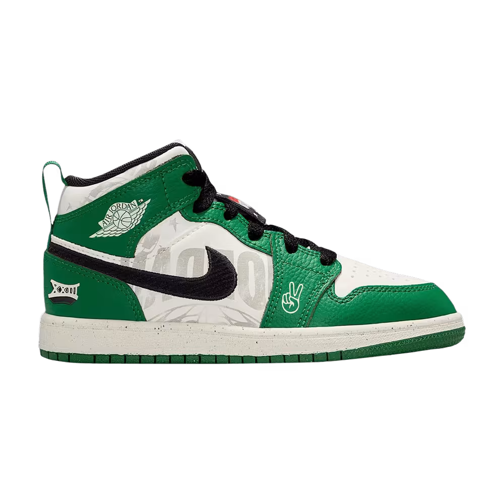 Air Jordan 1 Mid SE PS Pine Green/Black/Team Orange/Sail
