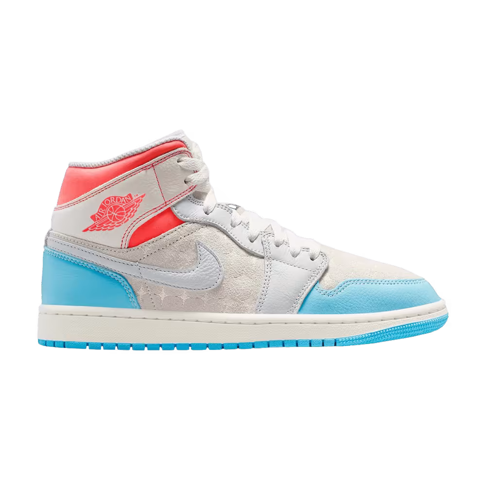 Women's Air Jordan 1 Mid Sail Hot Lava Blue Chill
