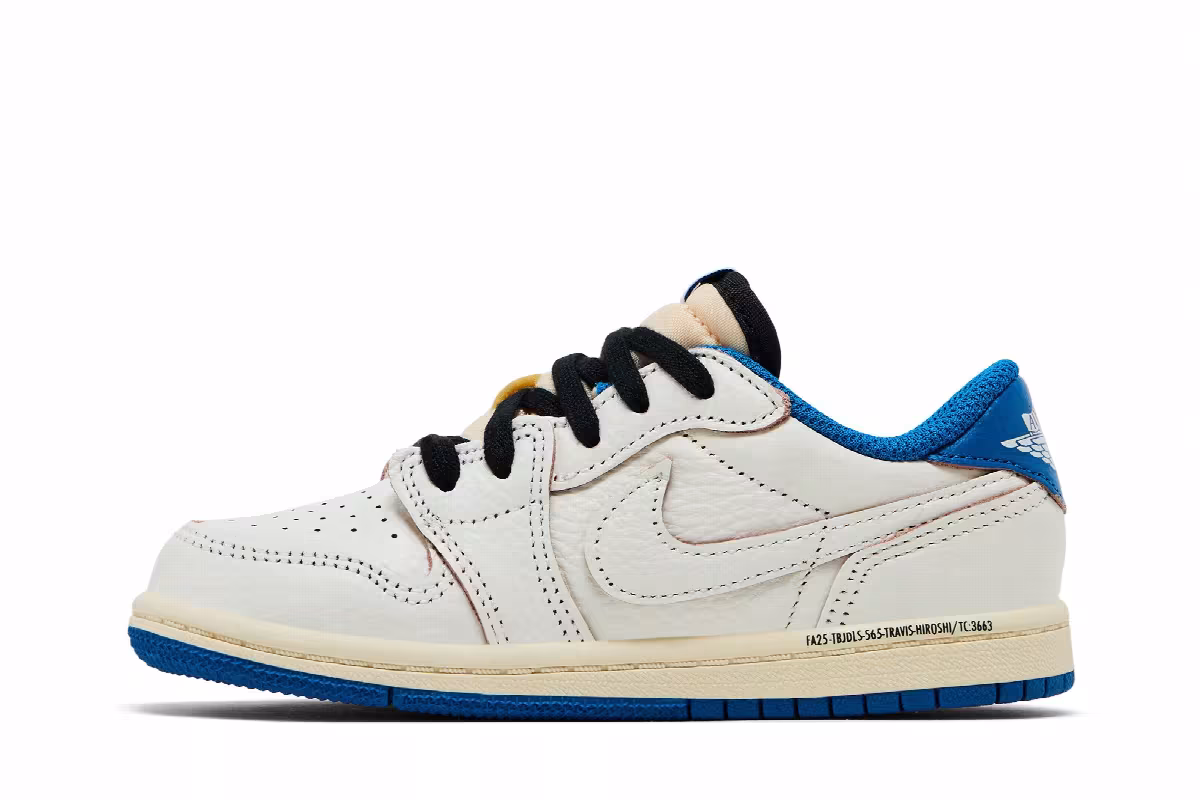 Fragment Design x Travis Scott x Air Jordan 1 Low OG SP TD Sail Military Blue, view 4