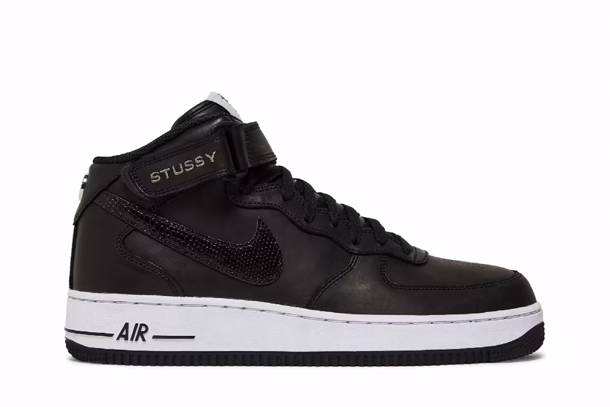 Stussy x Nike Air Force 1 Mid Black Snakeskin, view 2