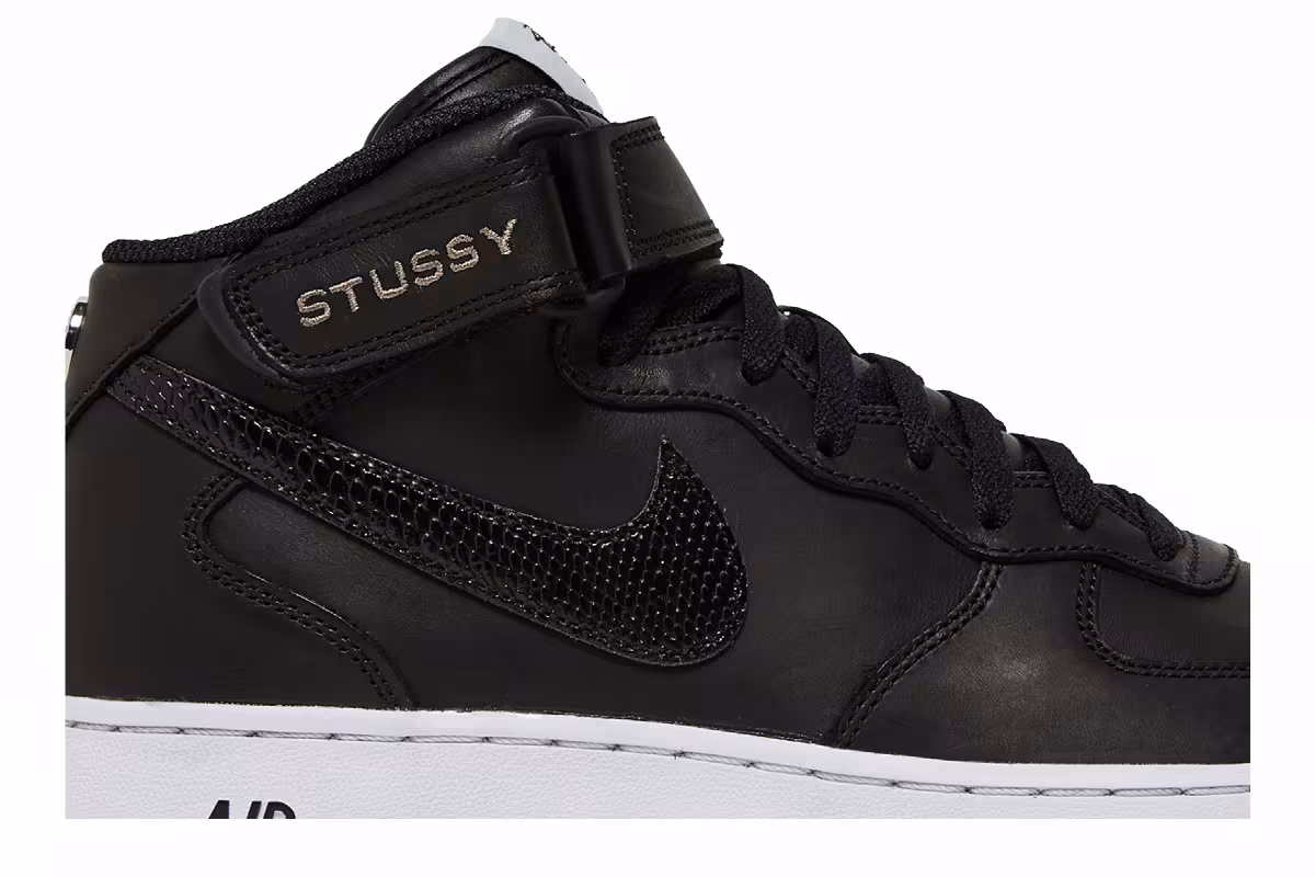 Stussy x Nike Air Force 1 Mid Black Snakeskin, view 3
