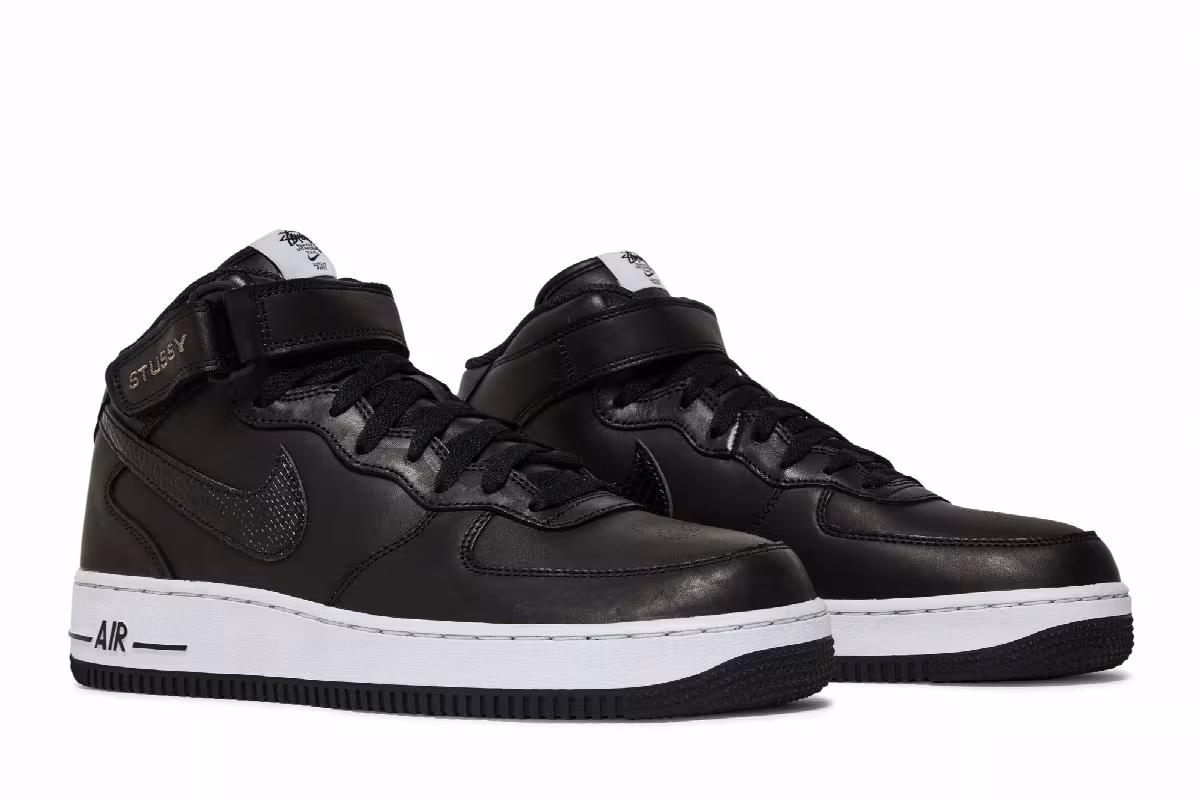 Stussy x Nike Air Force 1 Mid Black Snakeskin, view 9
