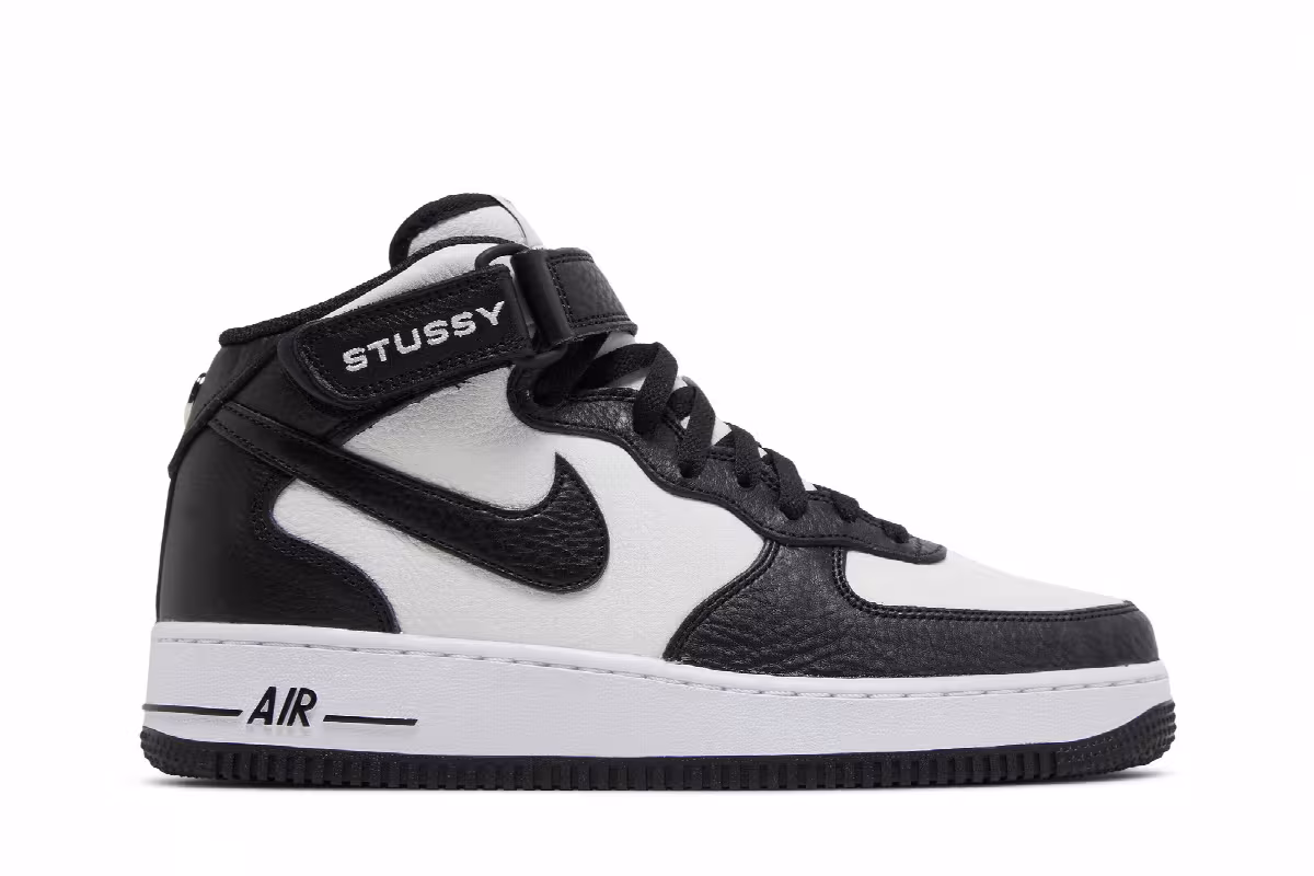 Stussy x Nike Air Force 1 Mid Black White, view 2