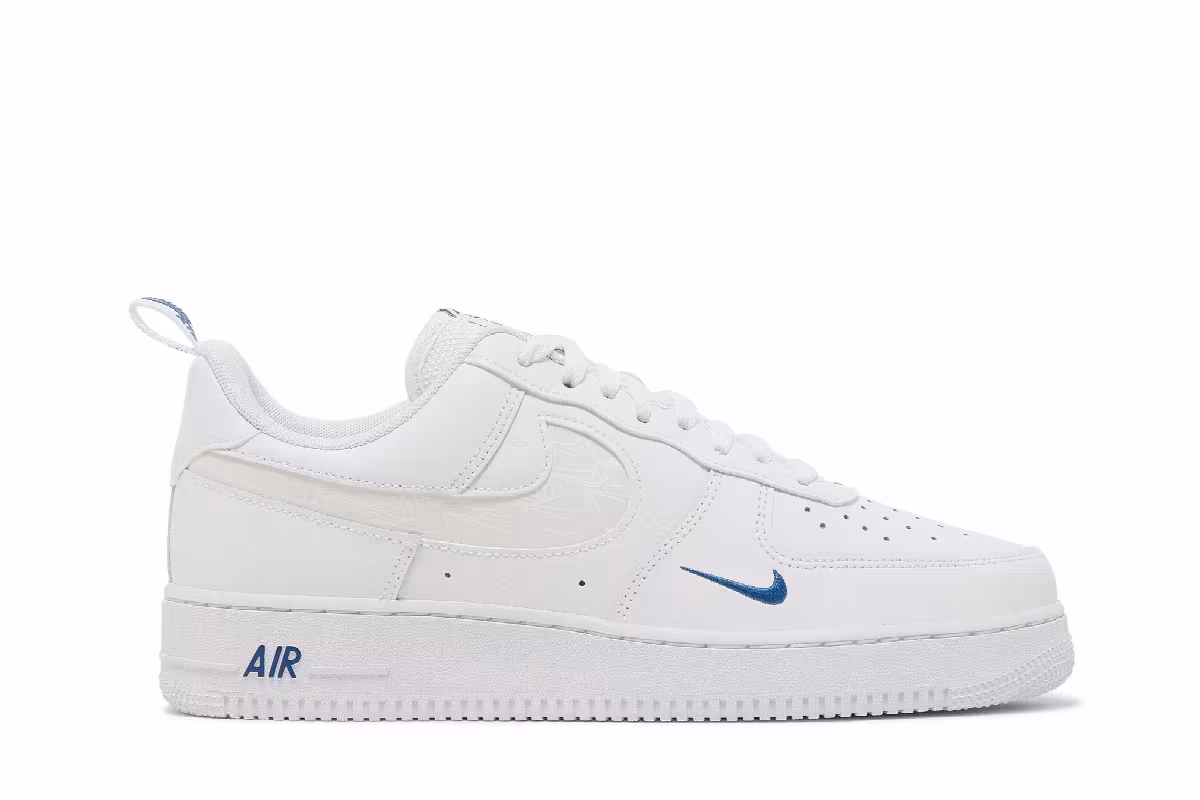 Nike Air Force 1 Reflective Swoosh - White Dark Marina Bl, view 2
