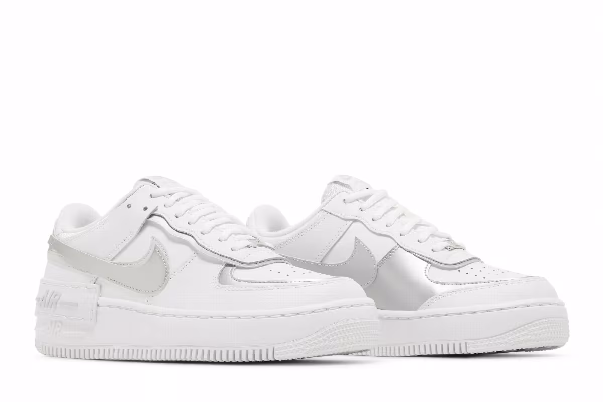 Nike Women's Air Force 1 Shadow White Metallic Silver, view 9