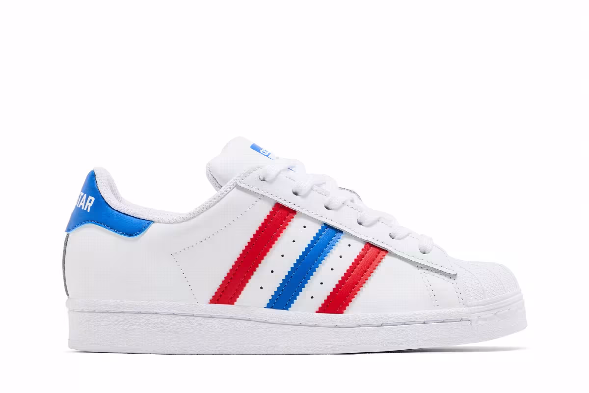 adidas Superstar White Red Blue, view 2
