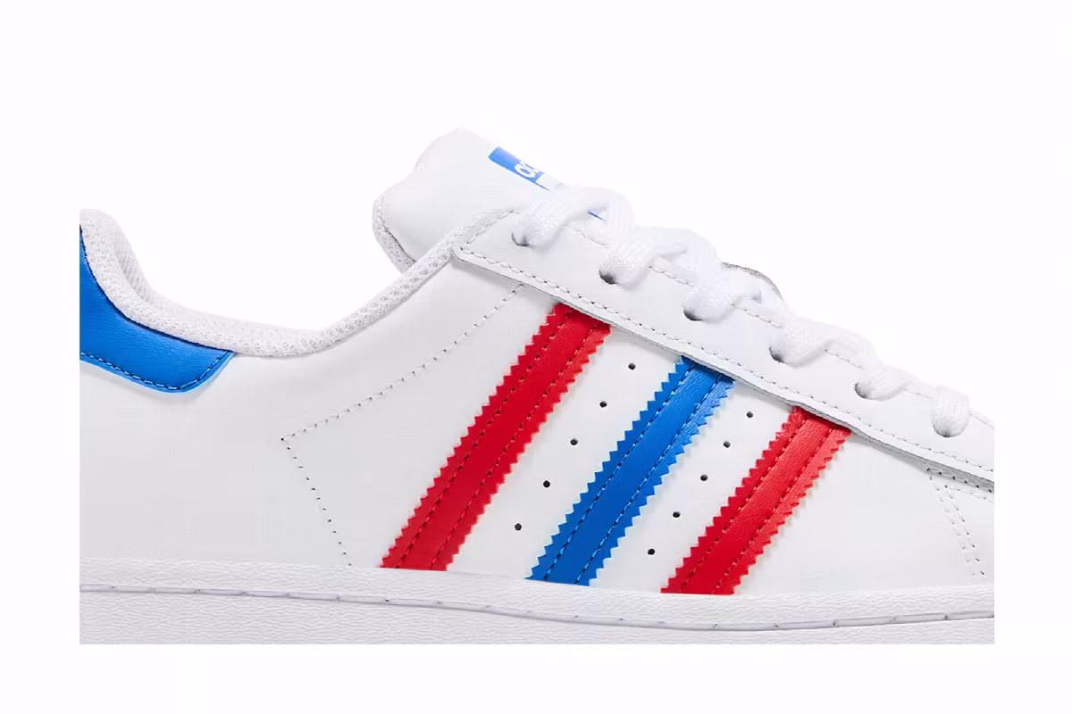 adidas Superstar White Red Blue, view 3