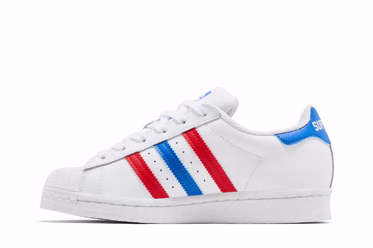 adidas Superstar White Red Blue, view 4