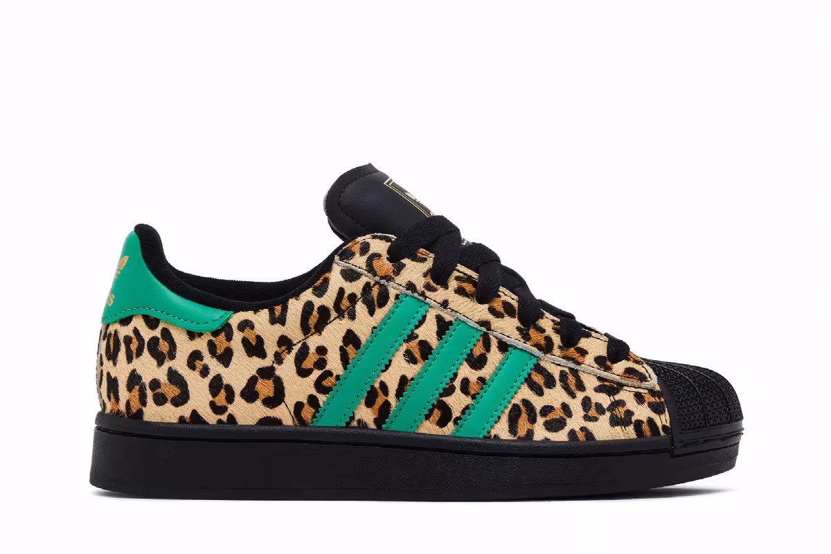 adidas Women's Superstar Black Court Green Leopard, view 2