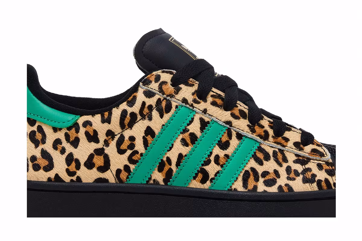 adidas Women's Superstar Black Court Green Leopard, view 3