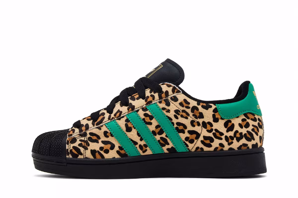 adidas Women's Superstar Black Court Green Leopard, view 4