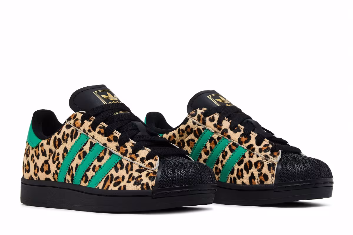 adidas Women's Superstar Black Court Green Leopard, view 9