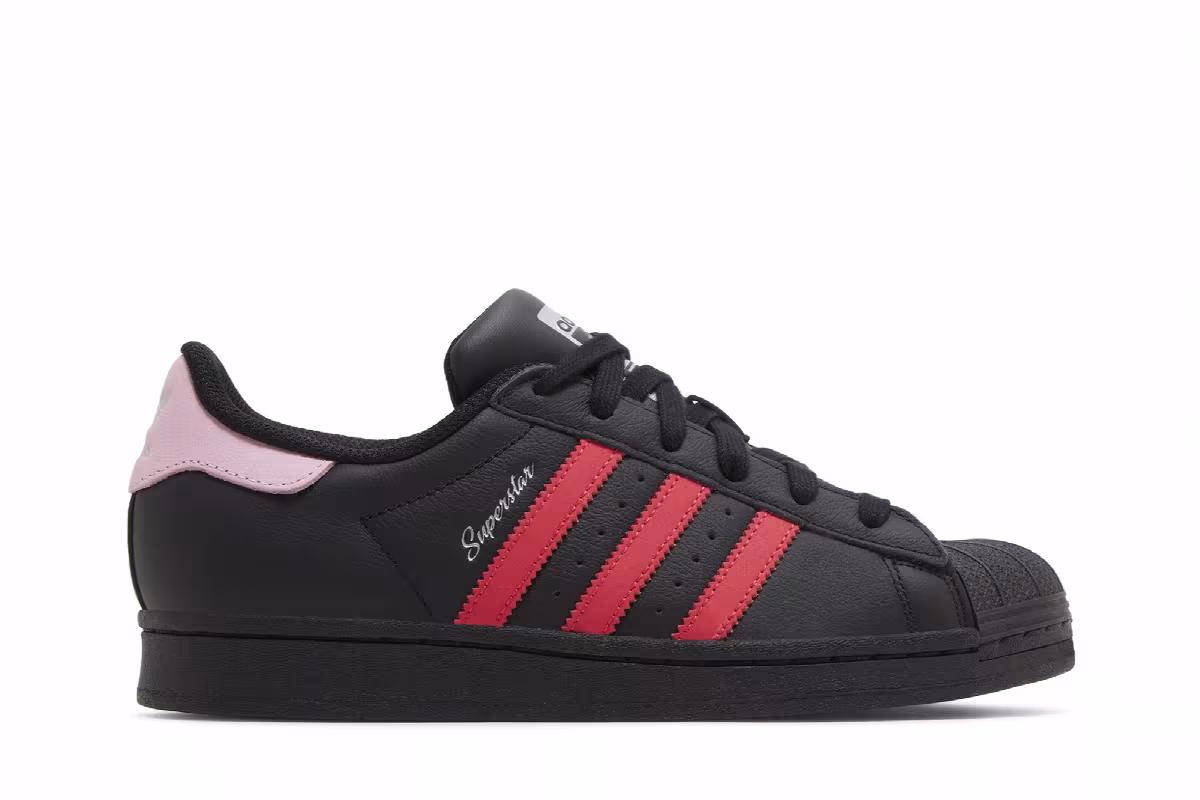 adidas Women's Superstar Black Scarlet Pink, view 2