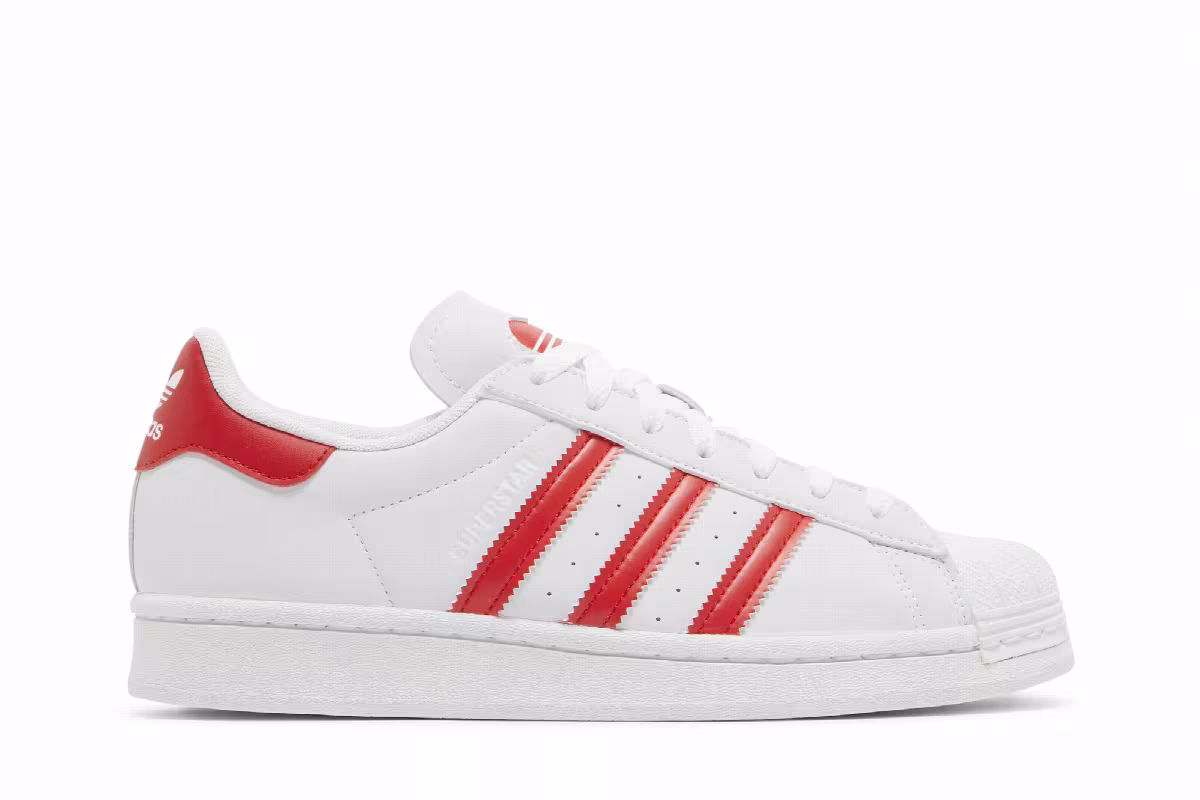 Adidas Superstar J White Vivid Red, view 2