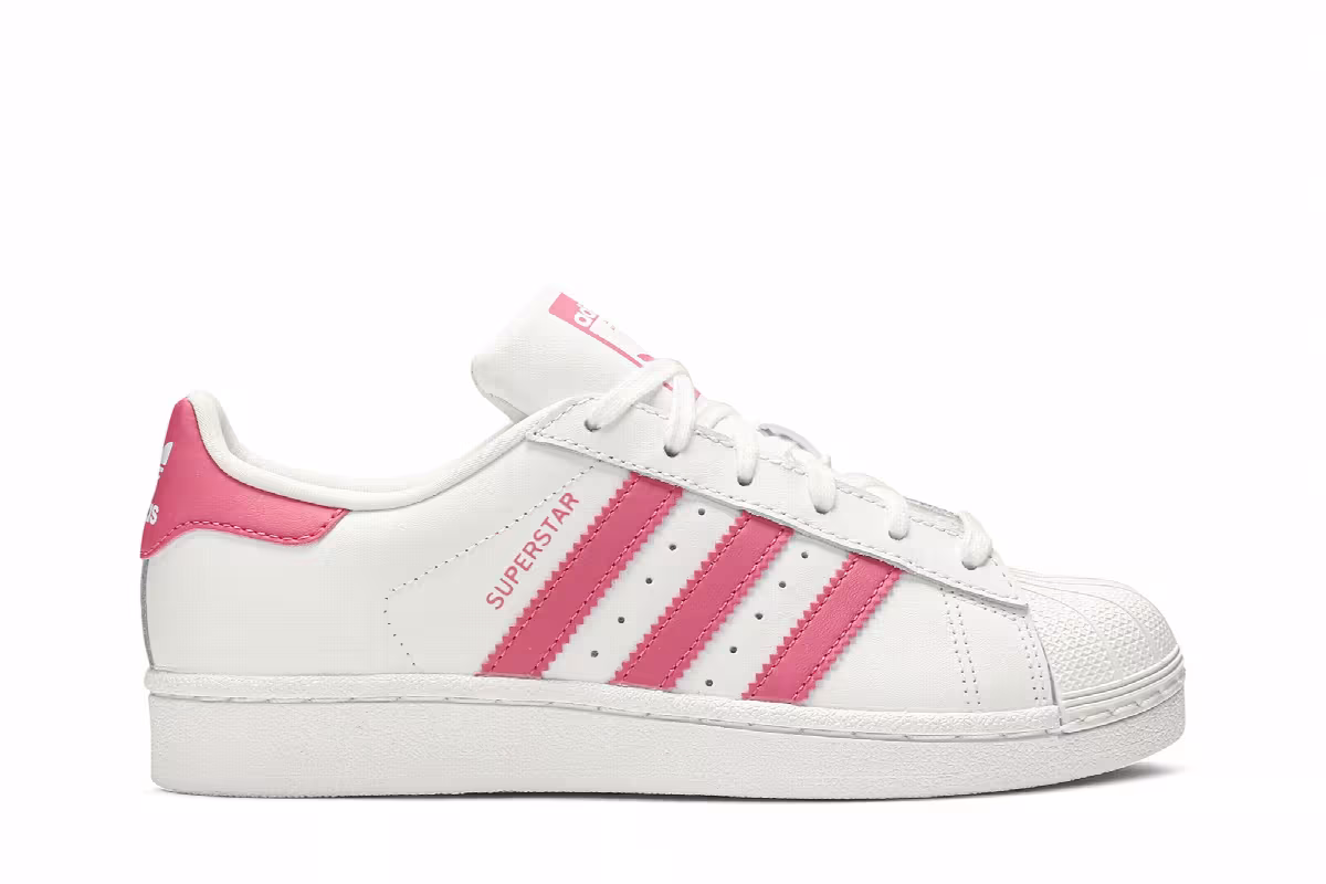 Adidas Superstar J White Real Pink, view 2