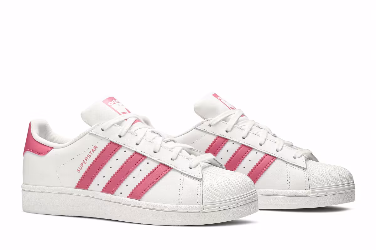 Adidas Superstar J White Real Pink, view 9
