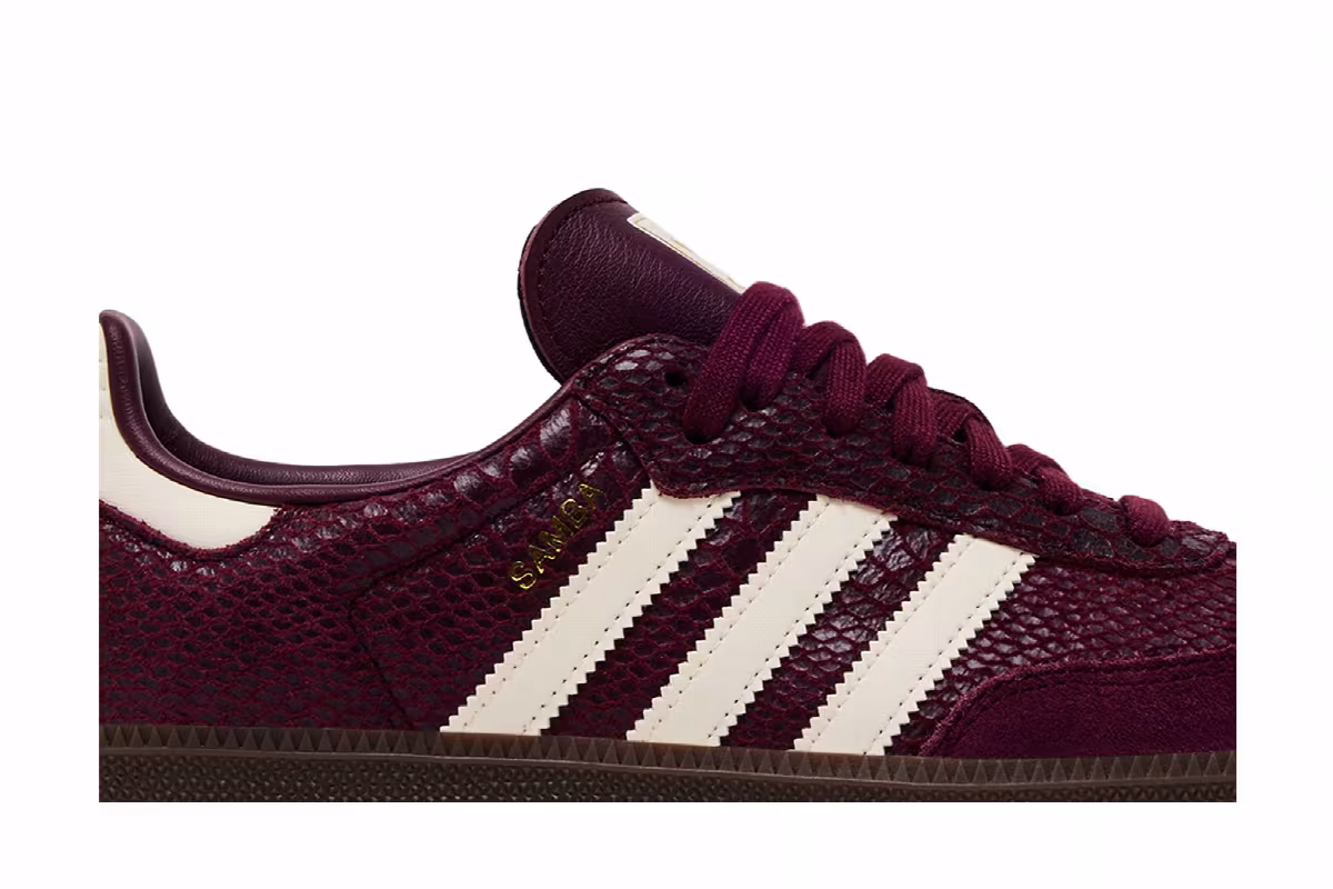 adidas Women's Samba OG Maroon Cream White Gold, view 3