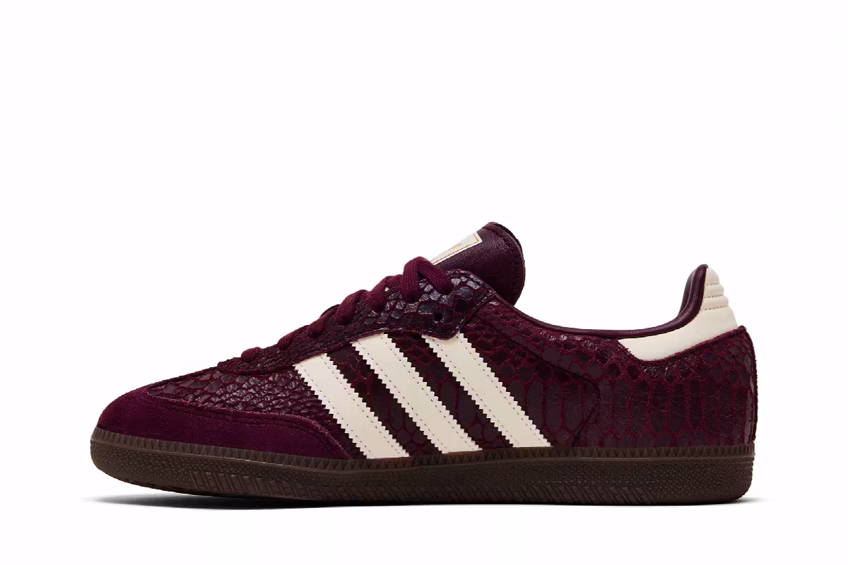 adidas Women's Samba OG Maroon Cream White Gold, view 4
