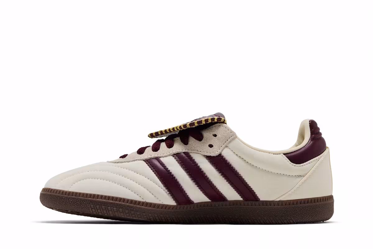 adidas Women's Samba Long Tongue Cream White Maroon Gold Metallic, view 4