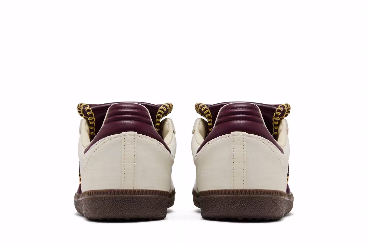 adidas Women's Samba Long Tongue Cream White Maroon Gold Metallic, view 7