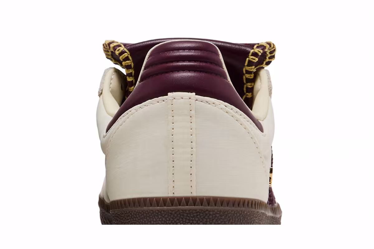 adidas Women's Samba Long Tongue Cream White Maroon Gold Metallic, view 8