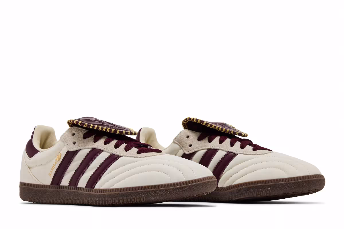 adidas Women's Samba Long Tongue Cream White Maroon Gold Metallic, view 9
