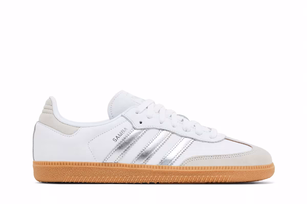 adidas Women's Samba OG White Silver Metallic Grey, view 2