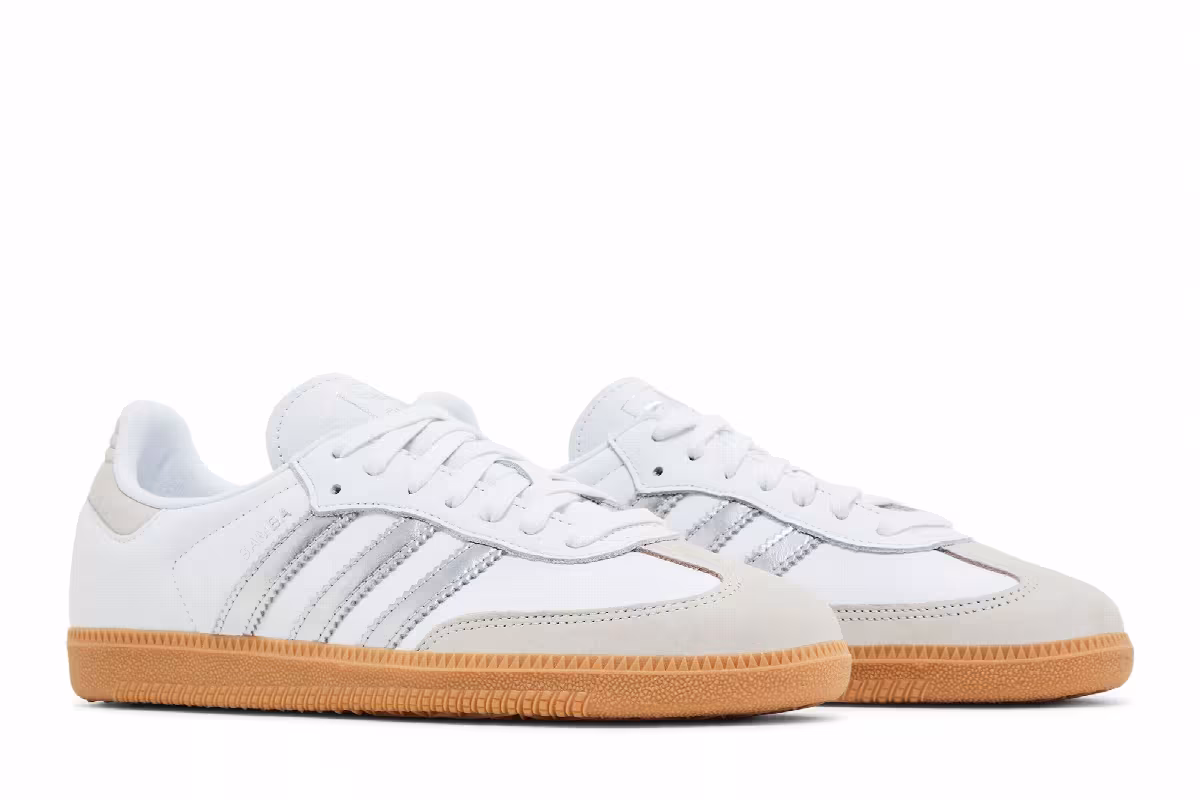 adidas Women's Samba OG White Silver Metallic Grey, view 9