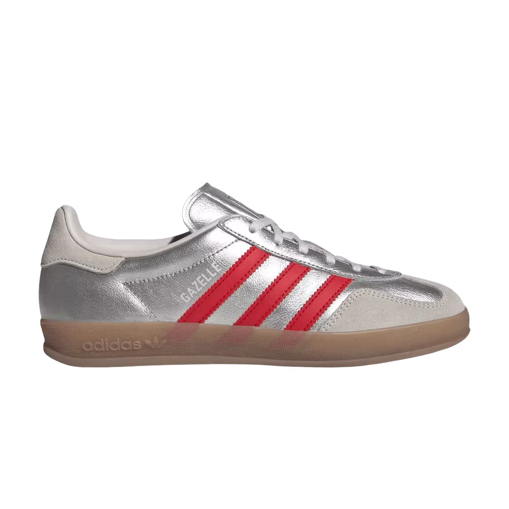 adidas Women's Gazelle Indoor Silver Metallic Better Scarlet Grey
