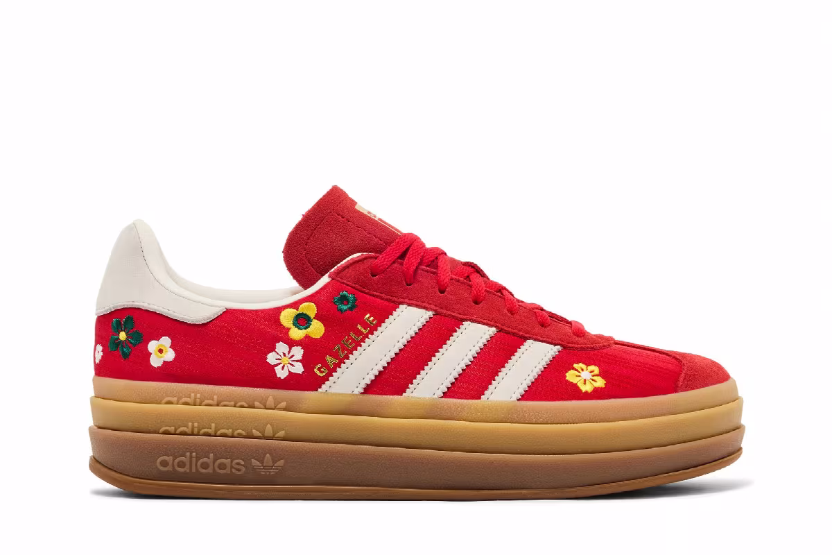 adidas Women's Gazelle Bold Better Scarlet Off White Yellow, view 2